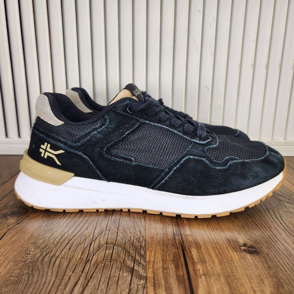 Kuru Apogee Unisex Running Shoes Womens Sz 10 Black Tan Suede Athletic Sneakers